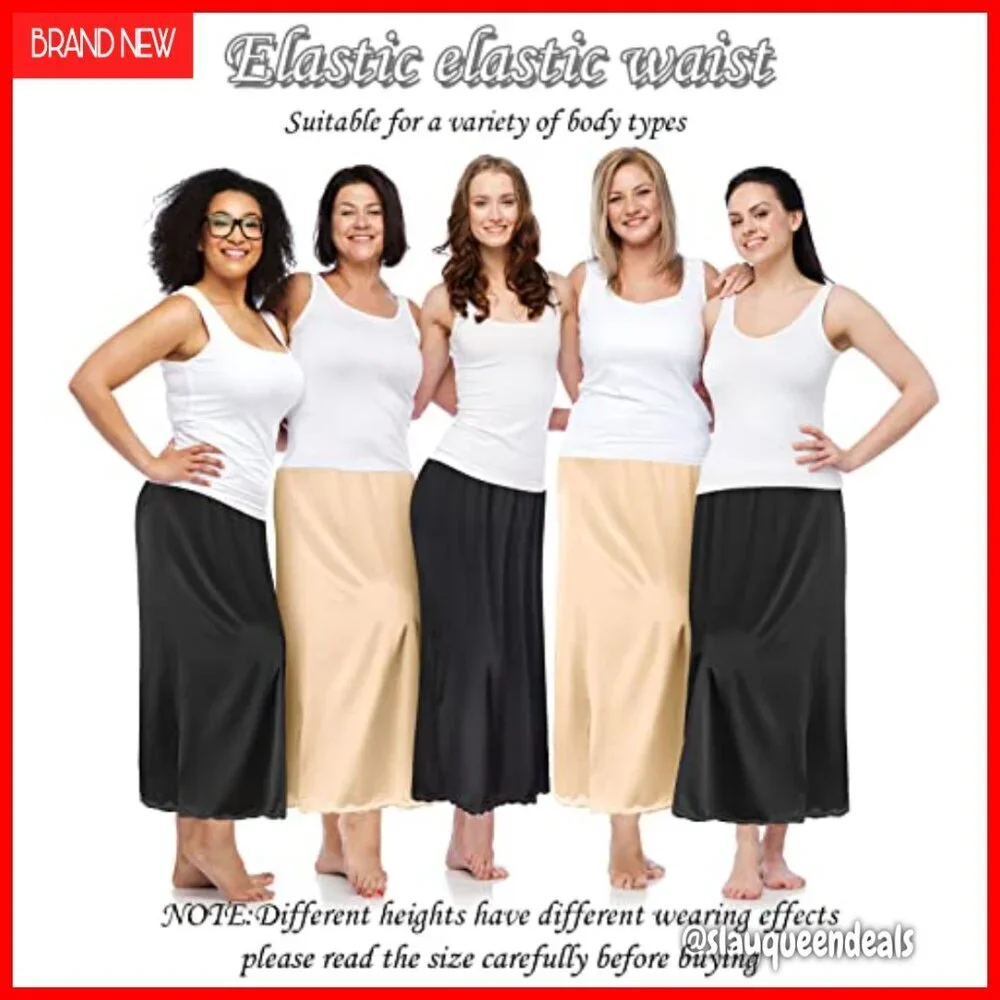 Satin Half Slip with Lace Trim for Under Dresses, Size Adjustable